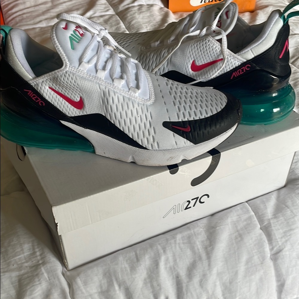 Nike Air Max 270 White and Black with Red and Teal